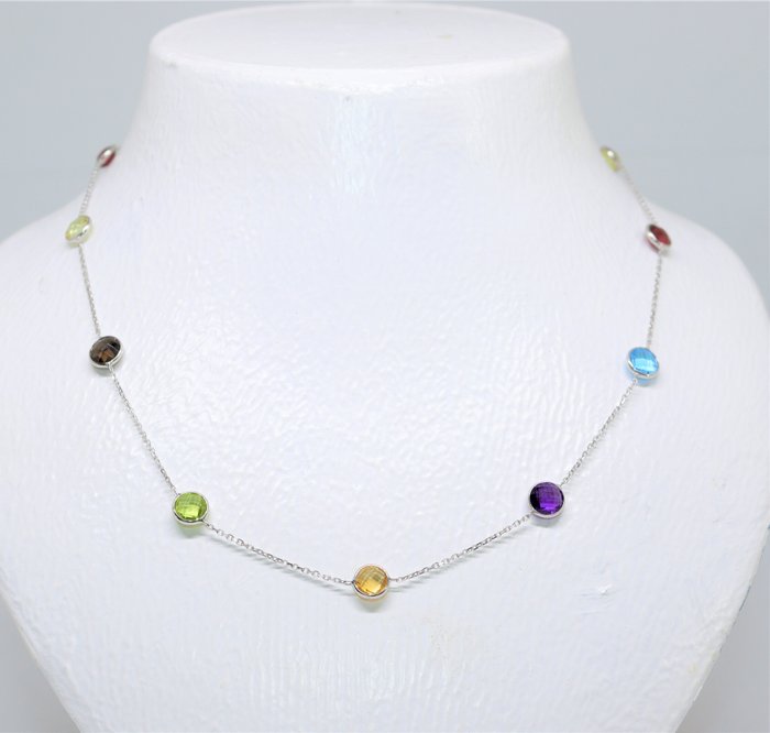 Preview of the first image of ALGT Lab Report - 14 kt. Gold, White gold - Necklace - 11.00 ct Topaz - Amethysts, Citrines, Garnet.