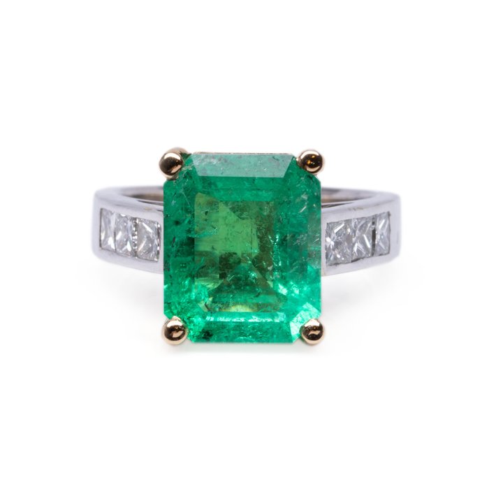 Preview of the first image of *No Reserve Price*Grs Cert 5.06 Colombia Emerald - 18 kt. White gold, Yellow gold - Ring - 5.06 ct.