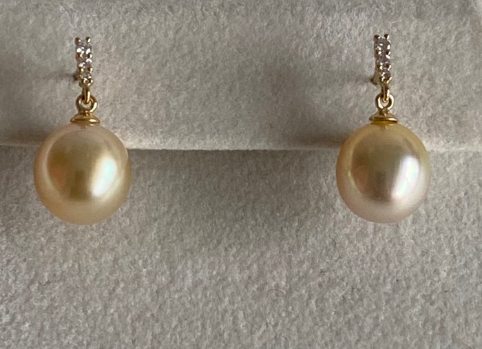Preview of the first image of 18 kt. Gold - Earring Golden South Sea Pearl - Diamonds.