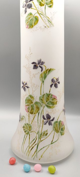 Image 3 of LEGRAS (1839-1916) - Large Art Nouveau Vase with enamel decoration of lovely violets - Listed circa