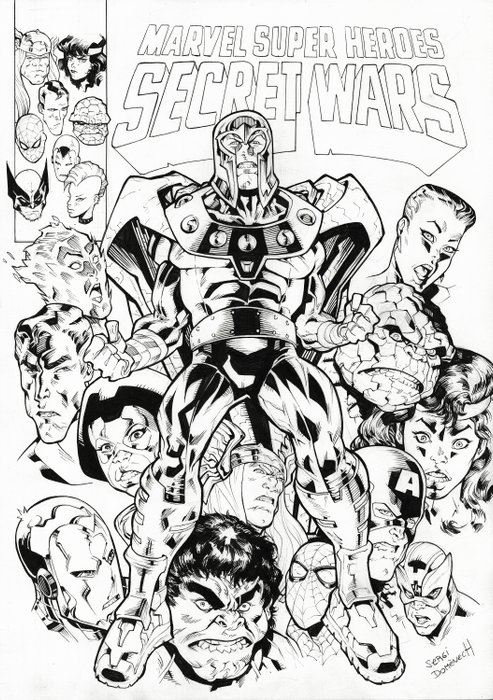 Preview of the first image of Marvel Super Heroes Secret Wars Vol 1 #2 Re-worked Homage Cover - Original Ink Drawing - Signed by.