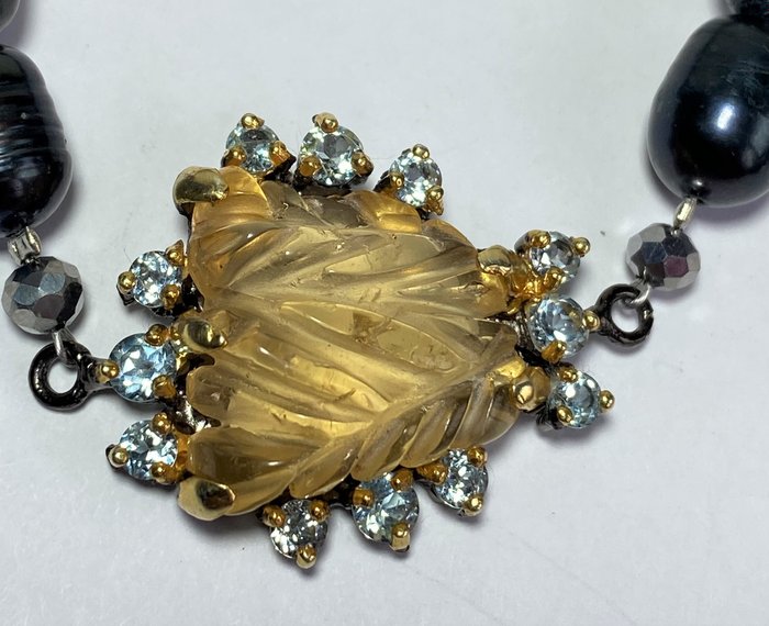 Image 2 of Exclusive bracelet from Black Pearl with Citrine (15 ct) - and Blue Topaz ,TOP QUALITY, with crosse