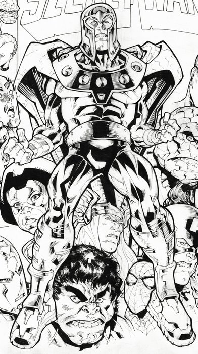 Image 2 of Marvel Super Heroes Secret Wars Vol 1 #2 Re-worked Homage Cover - Original Ink Drawing - Signed by
