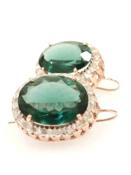 Image 3 of " NO RESERVE PRICE" - 9 kt. Pink gold, Silver - Earrings - 5.00 ct Emerald - Diamonds
