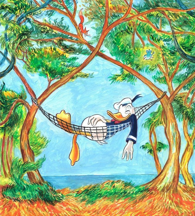 Preview of the first image of Donald Duck Inspired By Van Gogh - Fine Art Giclée Signed By Tony Fernandez - First edition.
