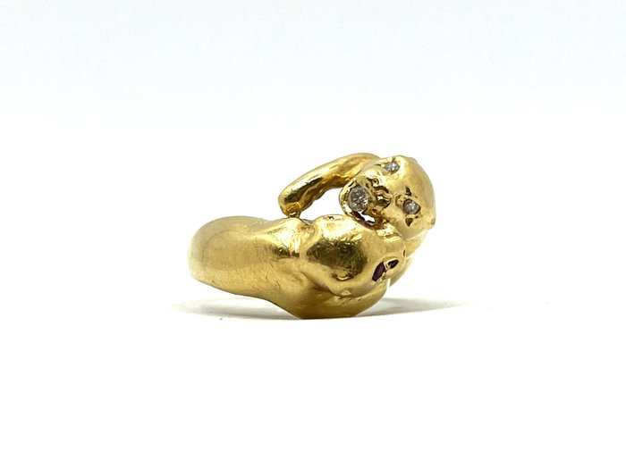 Image 2 of 18 kt. Yellow gold - Ring - 0.07 ct Diamond - Rubies