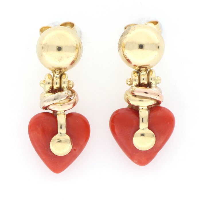 Preview of the first image of '' No Reserve Price '' - 18 kt. Pink gold, Yellow gold - Earrings - 5.00 ct Coral.
