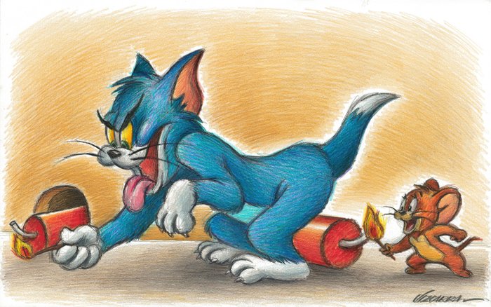 Preview of the first image of Tom & Jerry - Dynamite! - Original drawing by Joan Vizcarra - Pencil Art - Original Artwork - 48 x.