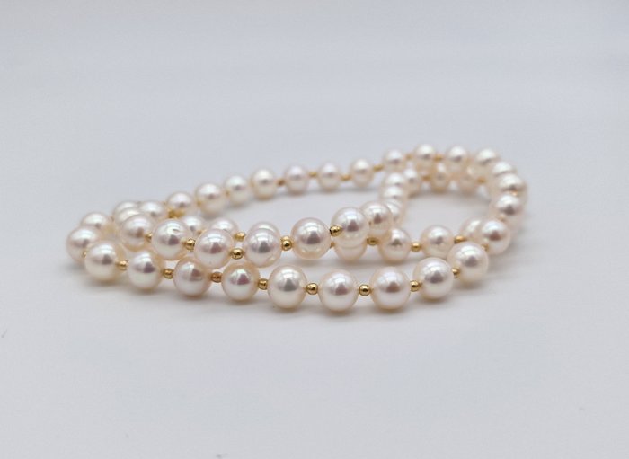 Image 3 of 18 kt. Yellow gold - Necklace - 6.9/7mm akoya pearls