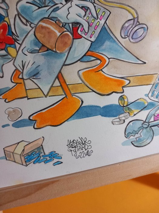 Image 2 of Donald Duck - "Le generose cure di Paperoga" - Signed Original Watercolour Painting by Alessandro G