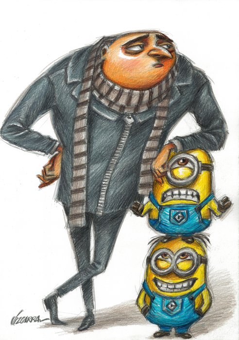 Preview of the first image of Gru, Stuart & Dave [Despicable Me] - Original drawing by Joan Vizcarra - Pencil Art - Original Artw.