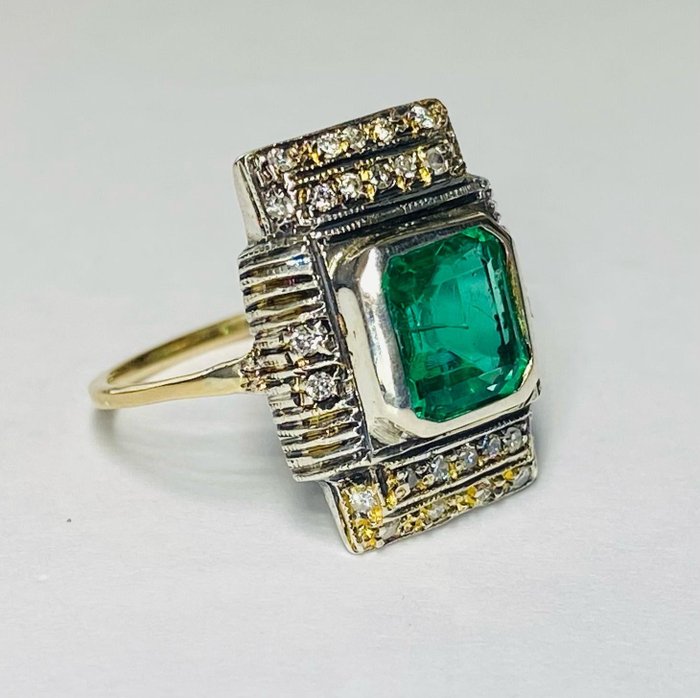 Image 3 of senza prezzo di riserva - 14 kt. Gold, Silver - Ring - 2.05 ct Emerald - Diamonds