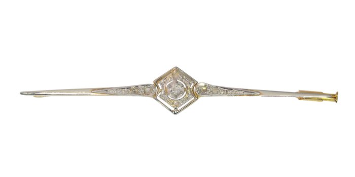 Image 2 of NO RESERVE PRICE - 18 kt. Yellow gold - Brooch Diamond - French Vintage 1920's Art Deco