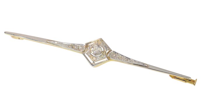 Image 3 of NO RESERVE PRICE - 18 kt. Yellow gold - Brooch Diamond - French Vintage 1920's Art Deco
