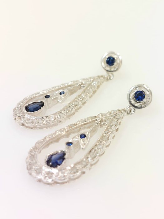 Preview of the first image of "NO RESERVE PRICE" - 9 kt. Silver, Yellow gold - Earrings - 0.50 ct Sapphire - Diamonds, Sapphires.