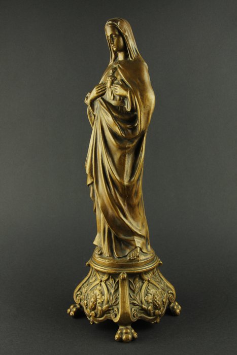 Image 2 of Sculpture, Mary with the Immaculate Heart - 40 cm - Spelter - Early 20th century