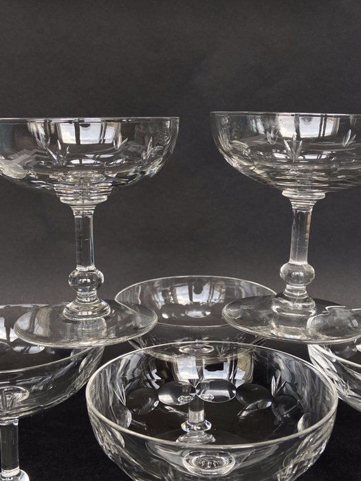 Image 3 of Baccarat - Superb series of 6 champagne glasses - "Scales and palmettes" model - Cut crystal - 1900