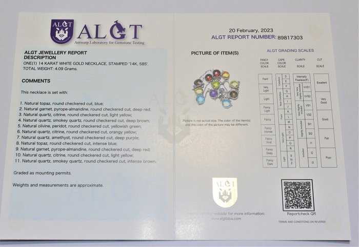 Image 3 of ALGT Lab Report - 14 kt. Gold, White gold - Necklace - 11.00 ct Topaz - Amethysts, Citrines, Garnet