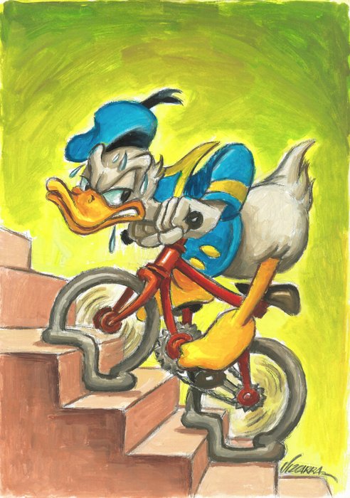 Image 3 of Donald Duck Sweating Buckets! - Original Painting - Joan Vizcarra Signed - Original Artwork - Acryl