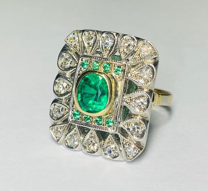 Image 2 of senza prezzo di riserva - 18 kt. Gold, Silver - Ring - 1.50 ct Emerald - Diamonds, Emeralds