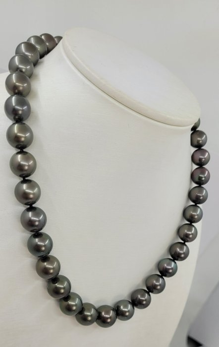 Image 2 of Pearl Science Lab Certificate - Tahitian Pearls 10.0x12.2 - 14 kt. Yellow gold - Necklace