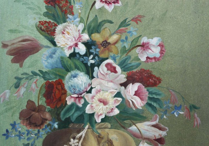 Image 3 of R. Alquier (XX) - Jarrón con flores y mariposa