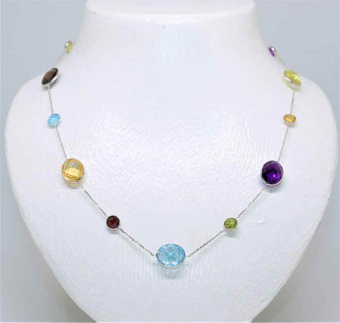 Preview of the first image of ALGT Certificaat - 14 kt. Gold, White gold - Necklace - 30.00 ct Topaz - Amethysts, Citrines, Garne.