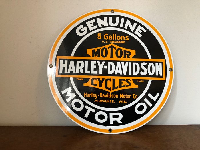 Preview of the first image of Sign - Harley Davidson Motor Oil. - Ande Rooney. USA.