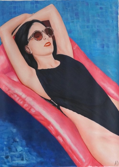 Preview of the first image of Anne Dias (1985) - Color Block in the swimming pool (XXL).