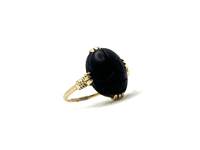 Preview of the first image of NO RESERVE - 18 kt. Yellow gold - Ring Onyx.