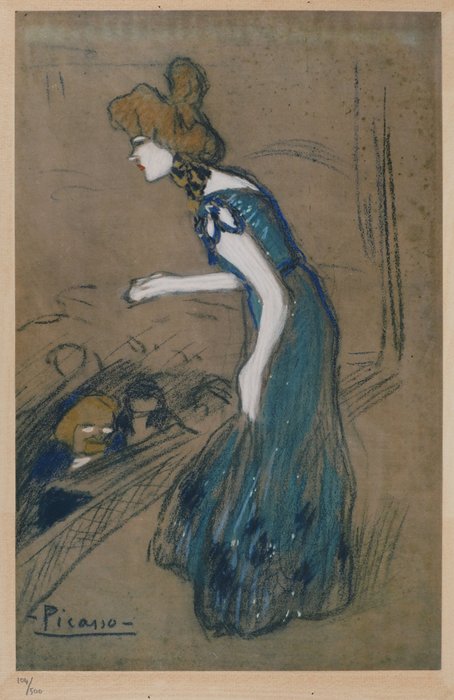Preview of the first image of Pablo Picasso (1881-1973) - Hommage à Toulouse-Lautrec : Jane Avril en bleu.