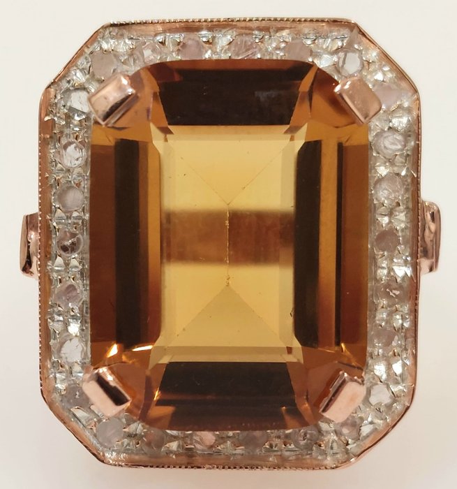 Image 2 of "NO RESERVE PRICE" - 9 kt. Pink gold, Silver - Ring - 4.00 ct Topaz - Diamonds