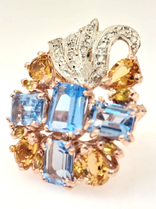 Image 2 of "NO RESERVE PRICE" - 9 kt. Pink gold, Silver - Ring - 1.00 ct Aquamarine - Aquamarines, Diamonds, T