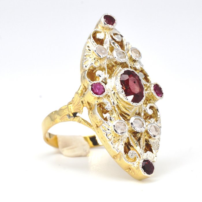 Image 3 of 14 kt. Gold, Silver - Ring Ruby - Diamonds