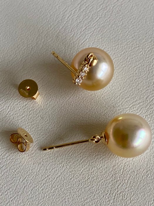 Image 3 of 18 kt. Gold - Earring Golden South Sea Pearl - Diamonds
