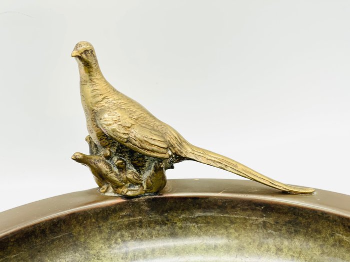 Image 2 of Large Art Deco bronze dish with pheasant