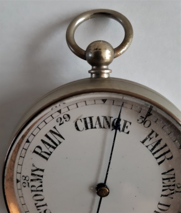 Image 2 of Pocket aneroid barometer (1) - nickel plated brass - Late 19th century