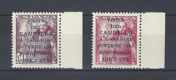 Preview of the first image of Spain 1950 - Canary Islands post, 1st issue - Well centred, with copy of the certificate - Edifil 1.