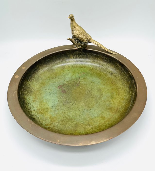 Image 3 of Large Art Deco bronze dish with pheasant