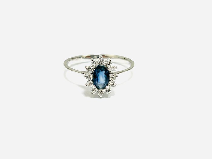 戒指 - 18 克拉 白金 -  1.35 tw. 藍寶石 - 鉆石 