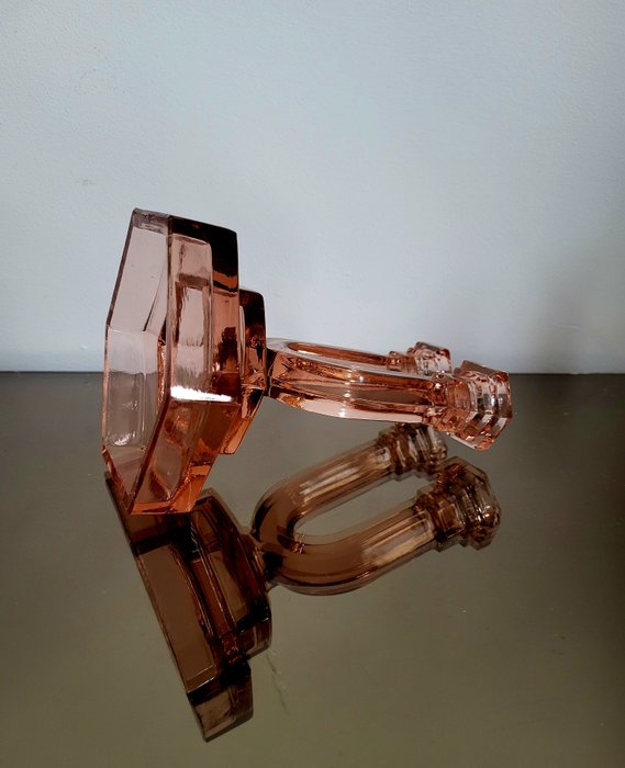 Image 3 of art deco candlestick rosaline pressed glass (2)