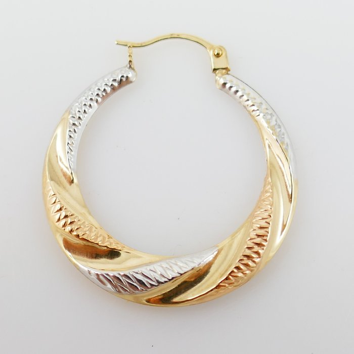 Image 2 of 9 kt. Gold, Tricolour - Earrings Garnet