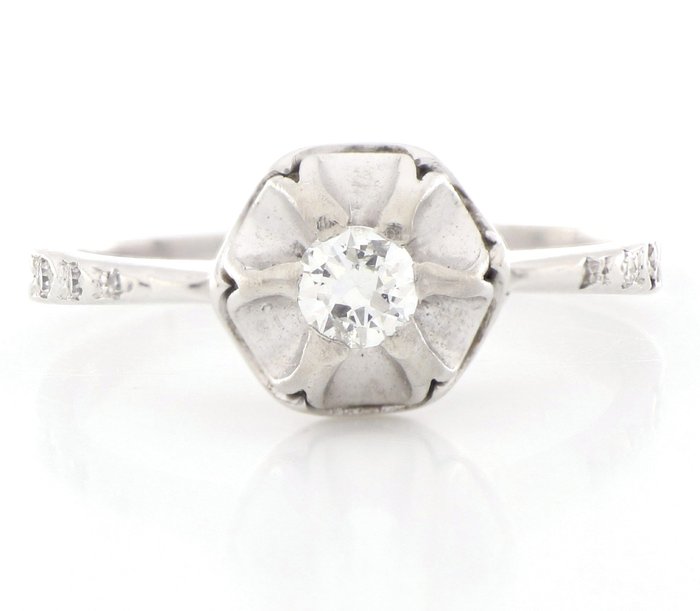 Preview of the first image of Vintage - No Reserve Price - 18 kt. White gold - Ring - 0.20 ct Diamond - Diamonds.
