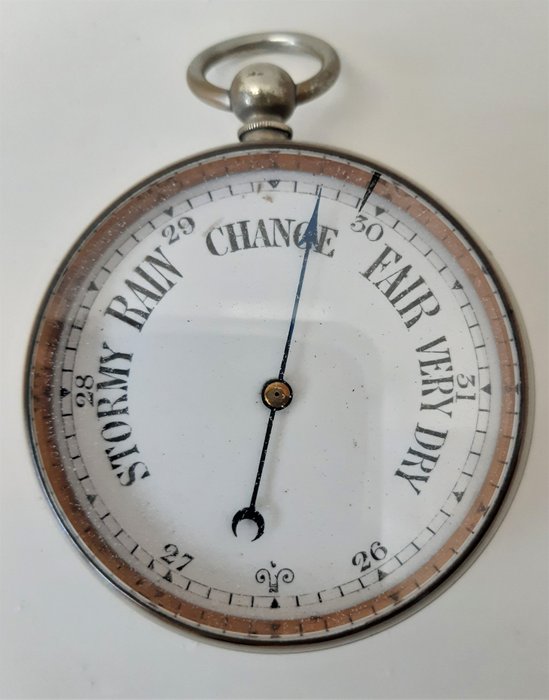 Preview of the first image of Pocket aneroid barometer (1) - nickel plated brass - Late 19th century.