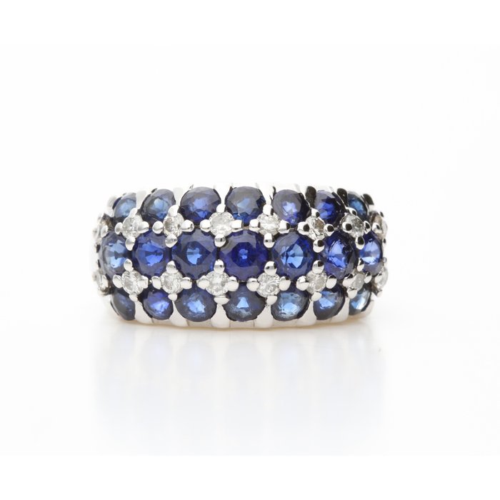 Preview of the first image of Sabbadini Milano - 18 kt. White gold - Ring - 3.60 ct Sapphire - Diamonds.