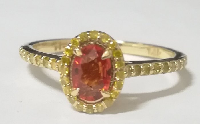 Preview of the first image of 14 kt. Yellow gold - Ring Sapphire - Diamonds.
