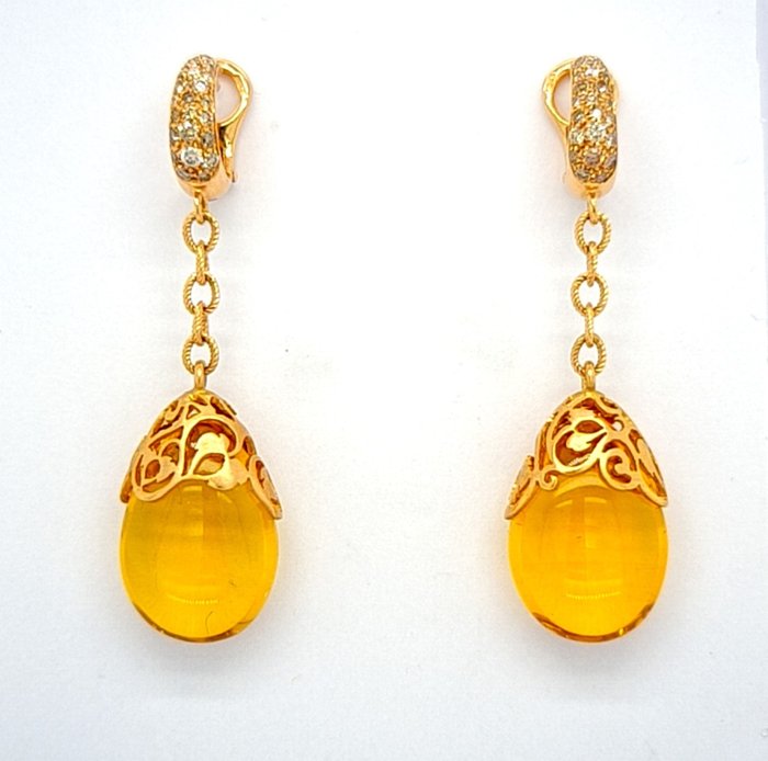 Preview of the first image of Pomellato - 18 kt. Pink gold - Earrings - Amber Cabochons with Cognac Diamonds, Arabesque Collectio.