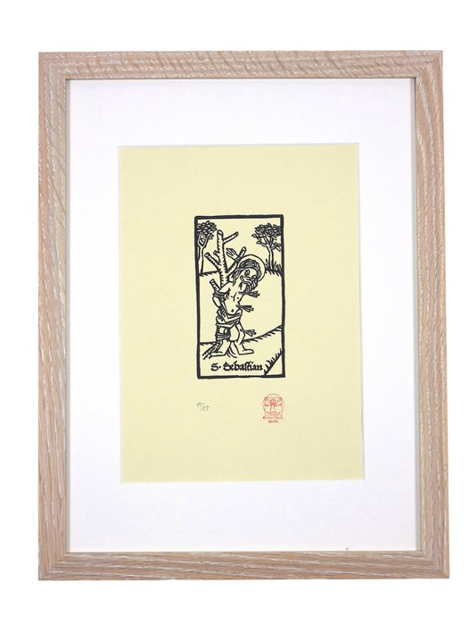 Preview of the first image of Donald Duck 10/25 - „Heiliger Sebastian“ - Framed Original Woodcut - Tour Exhibit - First edition -.