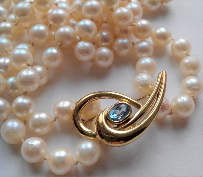Image 2 of 8 kt. Yellow gold - Brooch, Necklace Topaz - Saltwater cultured pearls