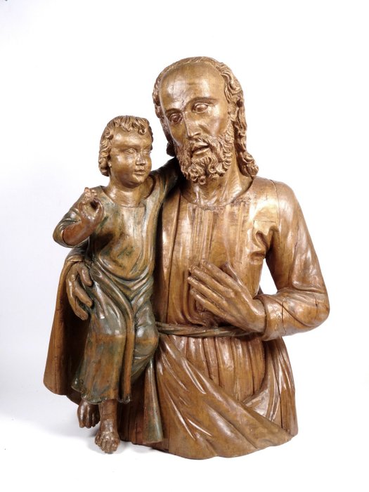 Preview of the first image of Sculpture, St. Joseph with Christ child - Wood - Late 18th century.